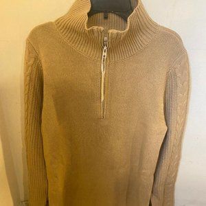 Tan long zip-up sweater w/ cable sleeves-Audele (New-Sz S)